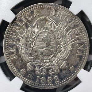 1882 Argentina 50 Centavos NGC AU58 Lot#G7626 Silver!