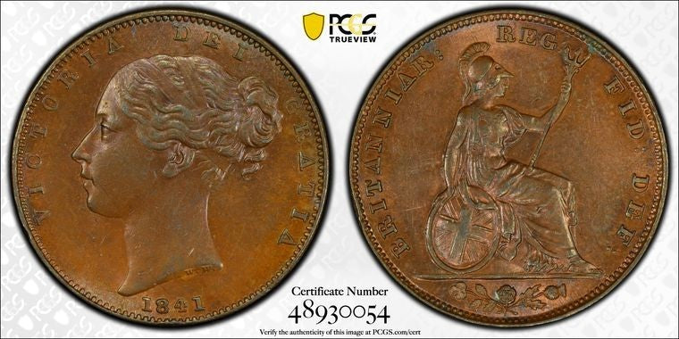 1841 Great Britain Victoria Farthing PCGS MS63BN Lot#G2017 Choice UNC! S-3950
