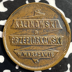 Undated Poland Warsaw Kalinowski & Przepiorkowski Token Lot#E9874 Scarce!