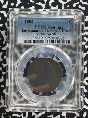 1803 U.S. Draped Bust Large Cent PCGS Environment. DMG-VF Detail Lot#G646 S-243