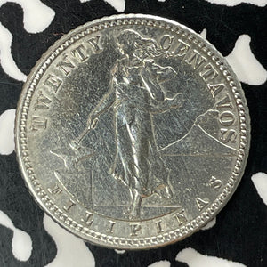 1907-S U.S. Philippines 20 Centavos Lot#T5246 Silver! Old Cleaning