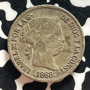 1868 Spanish Philippines 10 Centavos Lot#T4650 Silver!