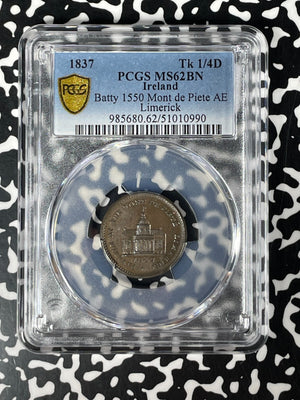 1837 Ireland Limerick Mont De Piete Farthing Token PCGS MS62BN Lot#G143