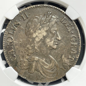 1672 G.B. Charles II 1 Crown NGC Environmental DMG-XF Details Lot#G8518 Silver!