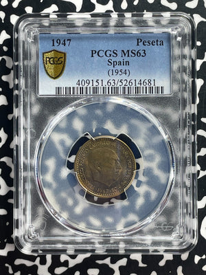 1947 (54) Spain 1 Peseta PCGS MS63 Lot#G718 Choice UNC!
