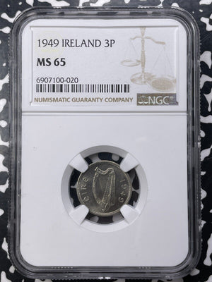 1949 Ireland 3 Pence Threepence NGC MS65 Lot#G8953 Gem BU!