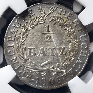 1808 Switzerland Neuchatel 1/2 Batzen NGC MS63 Lot#G7233 Silver! Choice UNC!