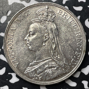 1889 Great Britain Victoria 1 Crown Lot#JM8714 Silver! Nice Detail, Old Cleaning