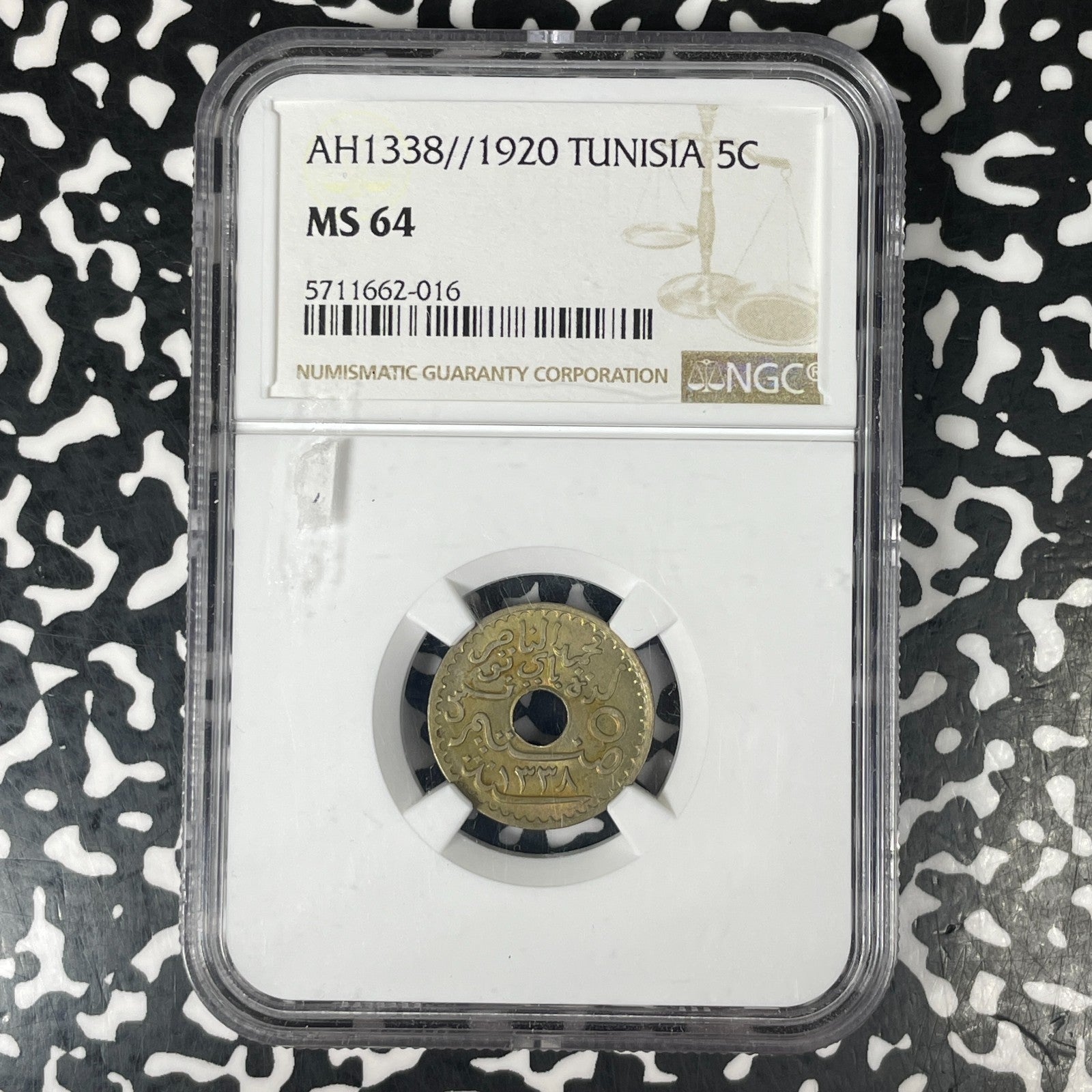 AH 1338 (1920) Tunisia 5 Centimes NGC MS64 Lot#G1517 Choice UNC!