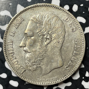 1869 Belgium 5 Francs Lot#E7219 Large Silver Coin! Nice!