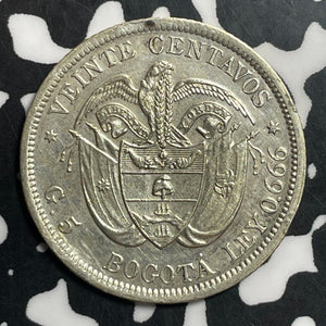 1897 Colombia Bogota 20 Centavos Lot#T1530 Silver! Nice Detail, Old Cleaning