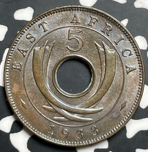 1933 East Africa 5 Cents Lot#T9396 High Grade! Beautiful!