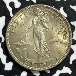 1944-S U.S. Philippines 50 Centavos Lot#C0703 Silver! High Grade! Beautiful!