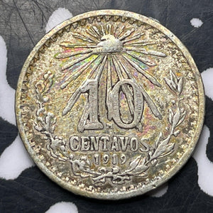 1919 Mexico 10 Centavos Lot#E9645 Silver! KM#429