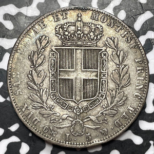 1844 Italy Sardinia 5 Lire Lot#JM7287 Large Silver Coin!