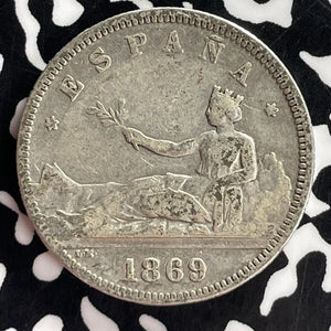 1869 Spain 2 Pesetas Lot#T7399 Silver!