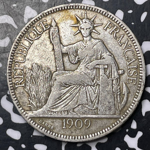 1909-A French Indo-China 1 Piastre Lot#MK165 Large Silver!