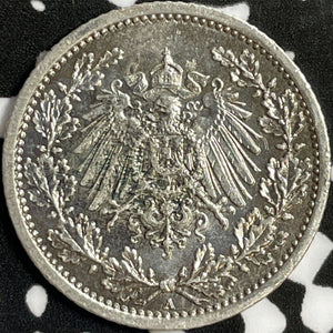 1917-A Germany 1/2 Mark Half Mark Lot#D6991 Silver! High Grade! Beautiful!