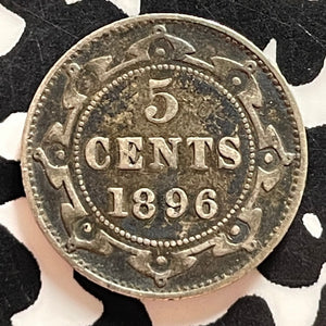 1896 Newfoundland 5 Cents Lot#T4793 Silver! Obverse Hits