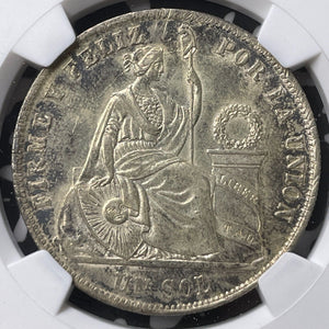 1872-YJ Peru 1 Sol NGC MS62 Lot#G9014 Large Silver! Nice UNC!