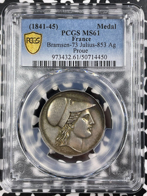 (1841-45) France Athena/Free Emulation Society Medal PCGS MS61 Lot#G9441 Silver!