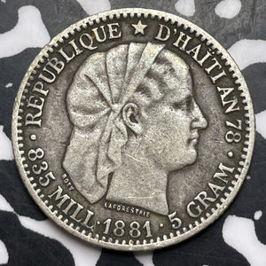 1881 Haiti 20 Centimes Lot#MK382 Silver! KM#45