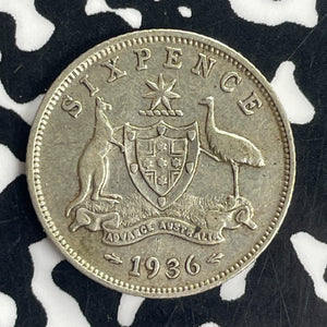 1936 Australia 6 Pence Sixpence Lot#T8528 Silver!