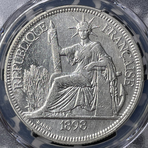 1898-A French Indo-China 1 Piastre PCGS Cleaned-AU Detail Lot#MK98 Silver!