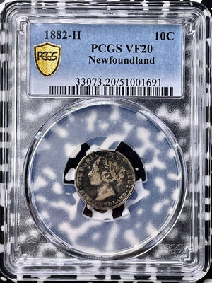 1882-H Newfoundland 10 Cents PCGS VF20 Lot#G9856 Silver!