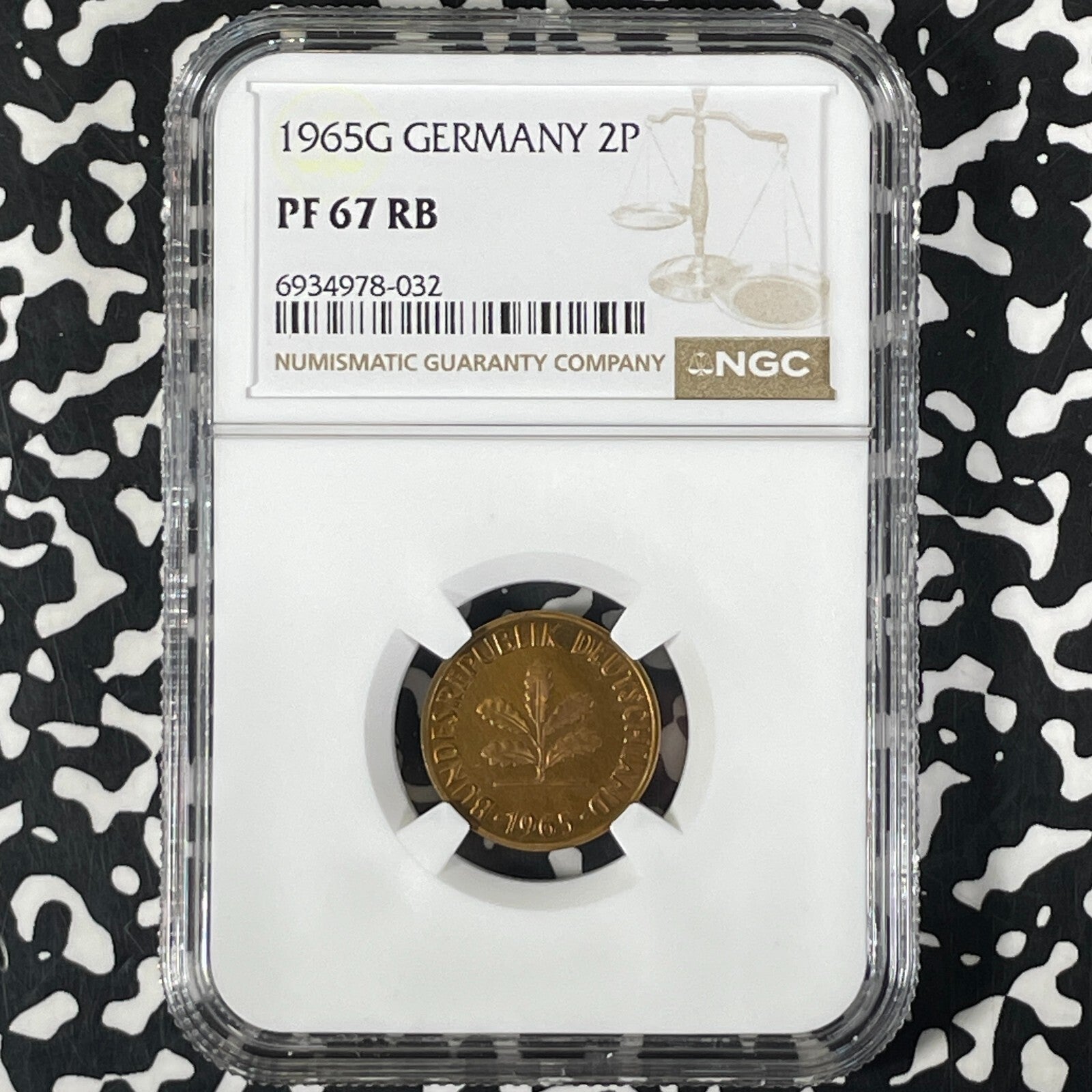 1965-G West Germany 2 Pfennig NGC PR67RB Lot#G9936 Proof! 1,200 Minted