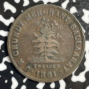 1861 Australia Ballarat J.R. Grundy 1 Penny Token Lot#E1404