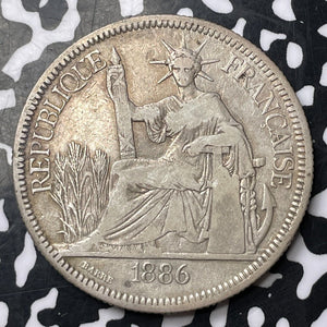 1886-A French Indo-China 1 Piastre Lot#JM8749 Large Silver!