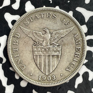 1903 U.S. Philippines 50 Centavos Lot#C1020 Silver! Obverse Scratch
