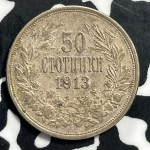 1913 Bulgaria 50 Stotinki Lot#E9867 Silver! Nice!