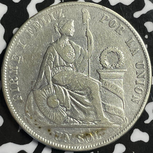 1869 Peru 1 Sol Lot#D6870 Large Silver Coin! Cleaned