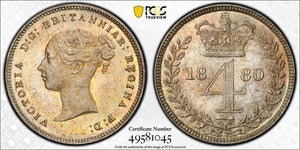 1880 G.B Maundy 4 Pence Fourpence PCGS PL66 Lot#G8087 Silver! Gem BU! S-3917