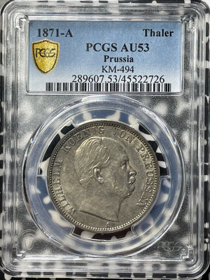 1871-A Germany Prussia 1 Thaler PCGS AU53 Lot#G8757 Silver! KM#494