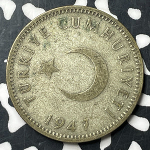 1947 Turkey 1 Lira Lot#E8142 Silver!