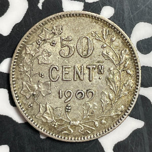 1909 Belgium 50 Centimes Lot#T2442 Silver! Nice! KM#61.1