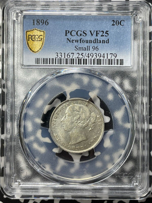 1896 Newfoundland 20 Cents PCGS VF25 Lot#G8631 Silver! Small 96