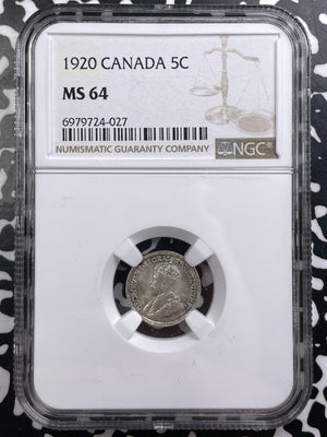 1920 Canada 5 Cents NGC MS64 Lot#G9145 Silver! Choice UNC!