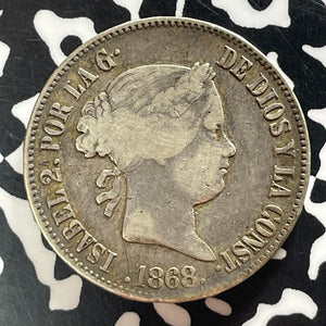 1868 Spanish Philippines 50 Centavos Lot#T4671 Silver!