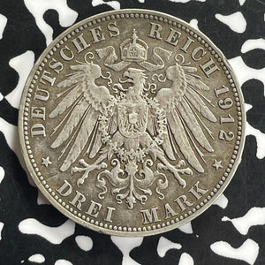 1912 Germany Saxony 3 Mark Lot#C0158 Silver!