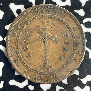 1890 Ceylon 5 Cents Lot#T8532