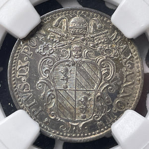 1847-R Papal States 10 Baiocchi NGC AU58 Lot#G9028 Silver! Top Graded!