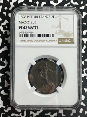1898 France 2 Francs Piedfort NGC PR62 Matte Lot#G739 Silver! Proof! Scarce!