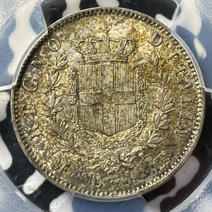 1863-M BN Italy 1 Lira PCGS MS64 Lot#G8222 Silver! Choice UNC!