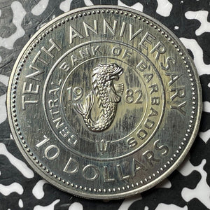 1982 Barbados $10 Dollars Lot#JM7511 Large Silver Coin! Proof!