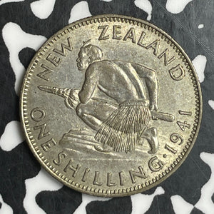 1941 New Zealand 1 Shilling Lot#T6696 Silver! High Grade! Beautiful!