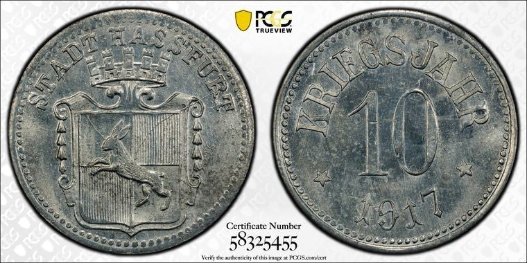 1917 Germany Bavaria Hassfurt 10 Pfennig Notgeld PCGS MS65 Lot#G3641 Top Graded!